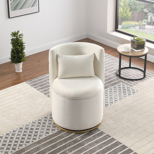 English Elm 360° Swivel Accent Chair with Hidden Storage Velvet Curved Seat and Gold Metal Base for Room Comfort White W1420P143732