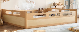 English Elm Queen Low Profile Floor Bed Pine Wood Frame Japandi Minimalist Bedroom Design Natural W1580P438796