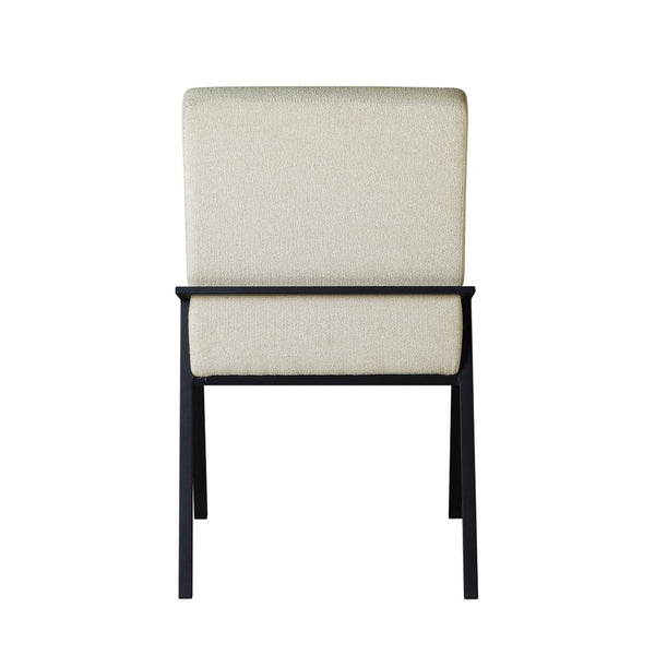 English Elm Modern Oak Veneer Dining Table with Six Cream Upholstered Chairs Black Metal Base B011S01606