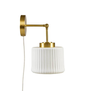 English Elm White Ceramic Wall Sconce Gold Adjustable Swing Arm, Porcelain Shade, 12.5"H, Modern Glam Light Fixture B035P264534
