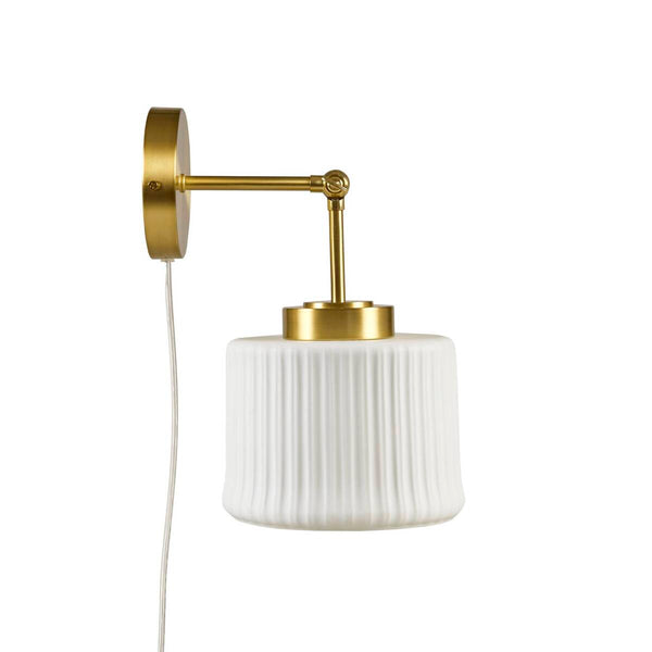 English Elm White Ceramic Wall Sconce Gold Adjustable Swing Arm, Porcelain Shade, 12.5"H, Modern Glam Light Fixture B035P264534