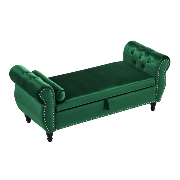 English Elm Christopher Knight Home® - Velvet Luxe Storage Ottoman Bench with Nailhead Trim and Plush Cushion — Durable, Spacious Seating Emerald N769P186110E