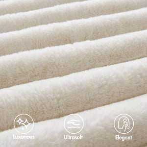 English Elm 3-Piece Luxurious Ultrasoft Faux Fur Ribbed Comforter Set For Full/Queen Bed - Elegant Ivory Design B035P408269