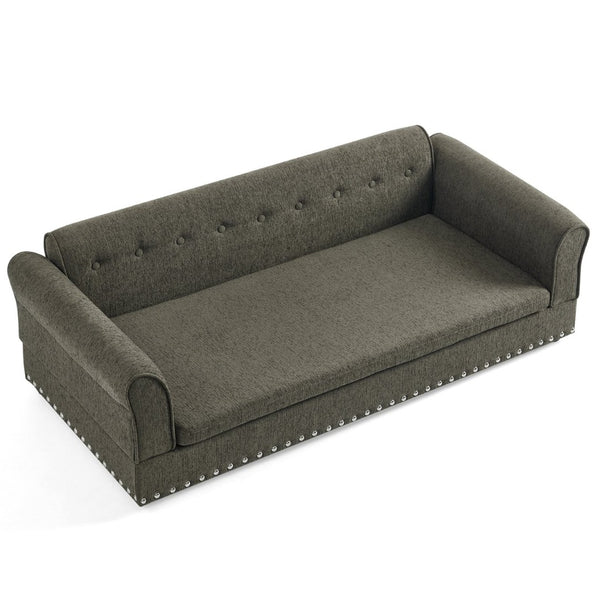 English Elm Oversized Dog Sofa Bed in Linen with Rubberwood Frame Armrests and Backrest Support W487P430329