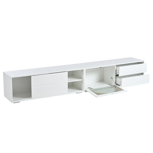 English Elm ON-TREND Modern TV Stand with Fluted Glass Door, Modular 94.4" Media Console with LED Lighting and Storage White N721P198932K