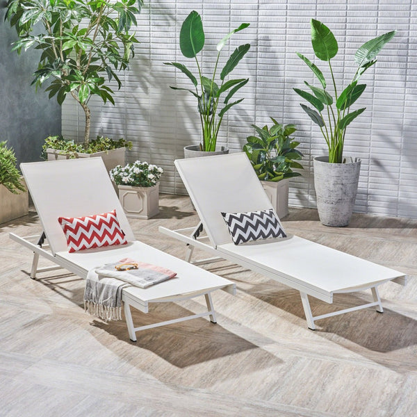English Elm Outdoor Reclining Chaise Loungers Set of 2 with Steel Frame and Textilene Fabric N770P395917K