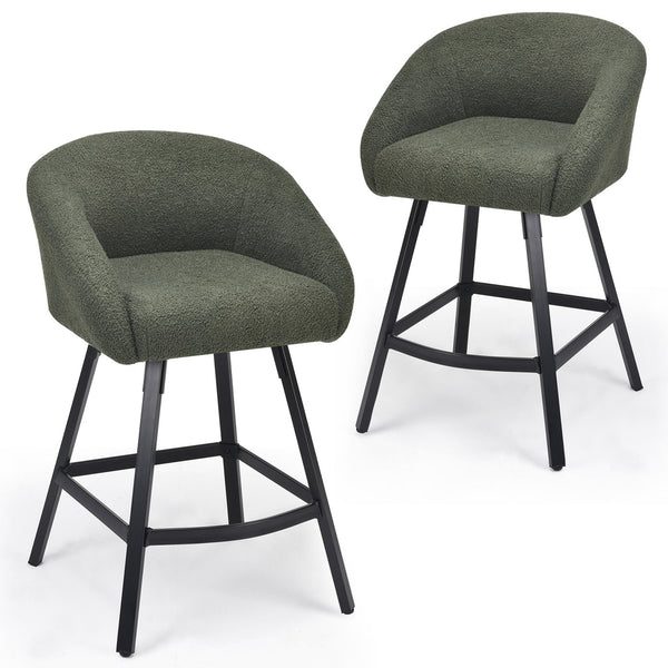 English Elm Bar Upholstered Counter Stool Set of 2 with Back and Armrests, Velvet Seat, 27" Comfort Height, Durable Green T3623P407972
