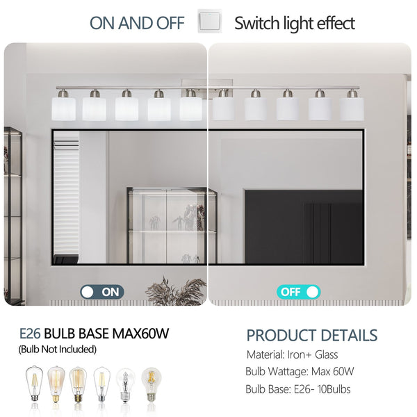 English Elm 10-Light Nickel Vanity Light 34.65in Chrome Farmhouse Wall Sconce with Milky Glass Shades, Dimmable Elegance W2312P374855