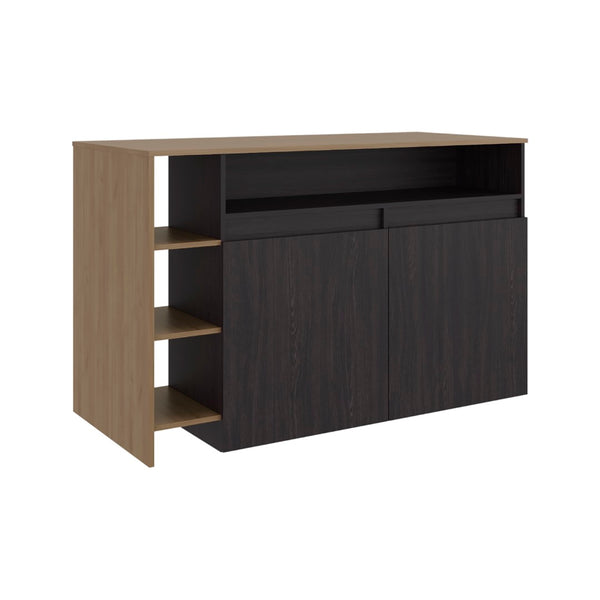 English Elm Mercury Freestanding Kitchen Island with Cabinet Open Shelving and Prep Workspace B128S00243