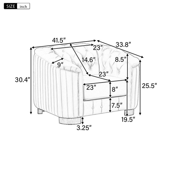 English Elm 41.5" Velvet Upholstered Accent Sofa with Curved Arms, Pocket-Spring Comfort & Compact Chic Design Beige N719S000574A