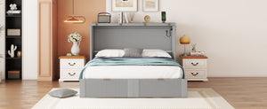English Elm 3/3 Full Murphy Bed Cabinet with Usb Charging Drawer and Pulley Fold Down Frame WF319853AAE