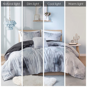 English Elm Full/Queen Watercolor Tie Dye Comforter Set with Piped Microfiber, Antimicrobial Throw Pillow Included B035P203247