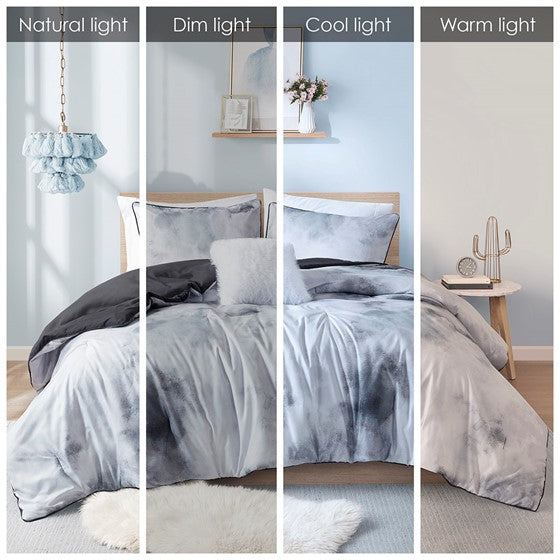 English Elm Full/Queen Watercolor Tie Dye Comforter Set with Piped Microfiber, Antimicrobial Throw Pillow Included B035P203247