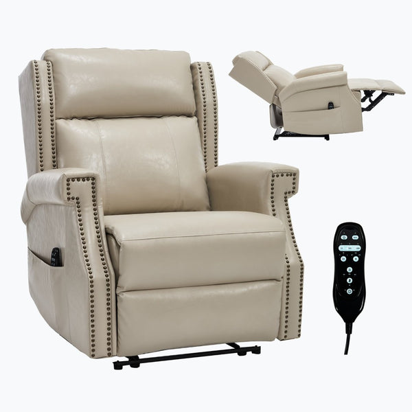 English Elm Emon's Overstuffed Chenille Power Lift Recliner with Massage Heat and Charging Ports Beige W1803S00086