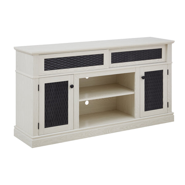English Elm Embossed TV Stand and Media Console with Sliding Door, Adjustable Shelves, Cable Management, 65" White W1758P231682