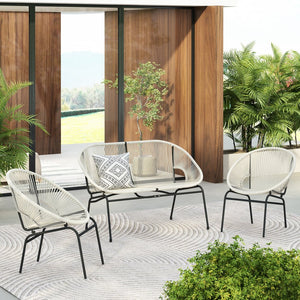 English Elm Christopher Knight Home® - NUSA Faux Wicker 3-Piece Outdoor Patio Chat Set with Rustproof Iron Frame, Curved Club Chairs & Loveseat White NUSA3PCSETWHI