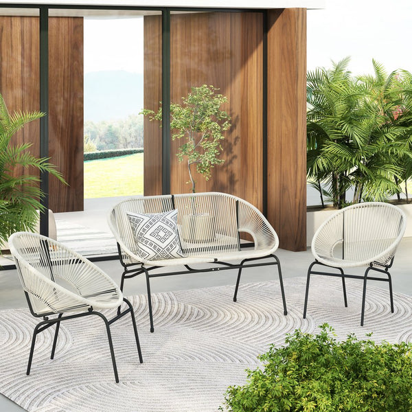 English Elm Christopher Knight Home® - NUSA Faux Wicker 3-Piece Outdoor Patio Chat Set with Rustproof Iron Frame, Curved Club Chairs & Loveseat White NUSA3PCSETWHI