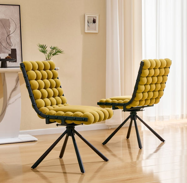 English Elm Cream Dutch Velvet Swivel Chair Tufted Bubble Backrest Glam Armless Accent Seat Black,Yellow W3875P448022