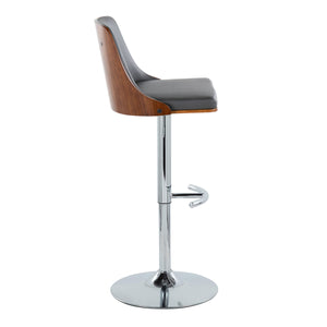 English Elm Gianna Mid-Century Modern Adjustable Barstool Set Of 2 In Chrome, Walnut & Grey Faux Leather Comfort B202S00891