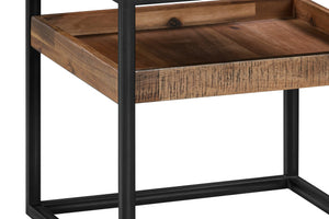 English Elm Ulera Acacia Square End Table with Shelf and Black Metal Frame — Two-Tier, Weatherproof Hardwood B2736P354397