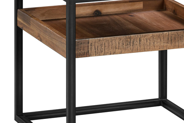 English Elm Ulera Acacia Square End Table with Shelf and Black Metal Frame — Two-Tier, Weatherproof Hardwood B2736P354397