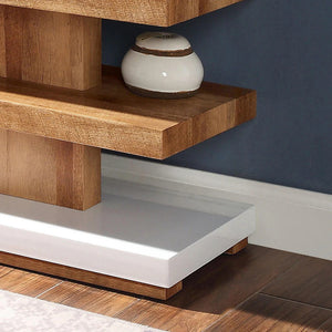 English Elm Modern Sculpted Sofa Table with Two-Tone Finish, Open Shelves for Display and Minimalist Storage Elegance Natural,White 53 L x 23 W x 11 H B2741P357608