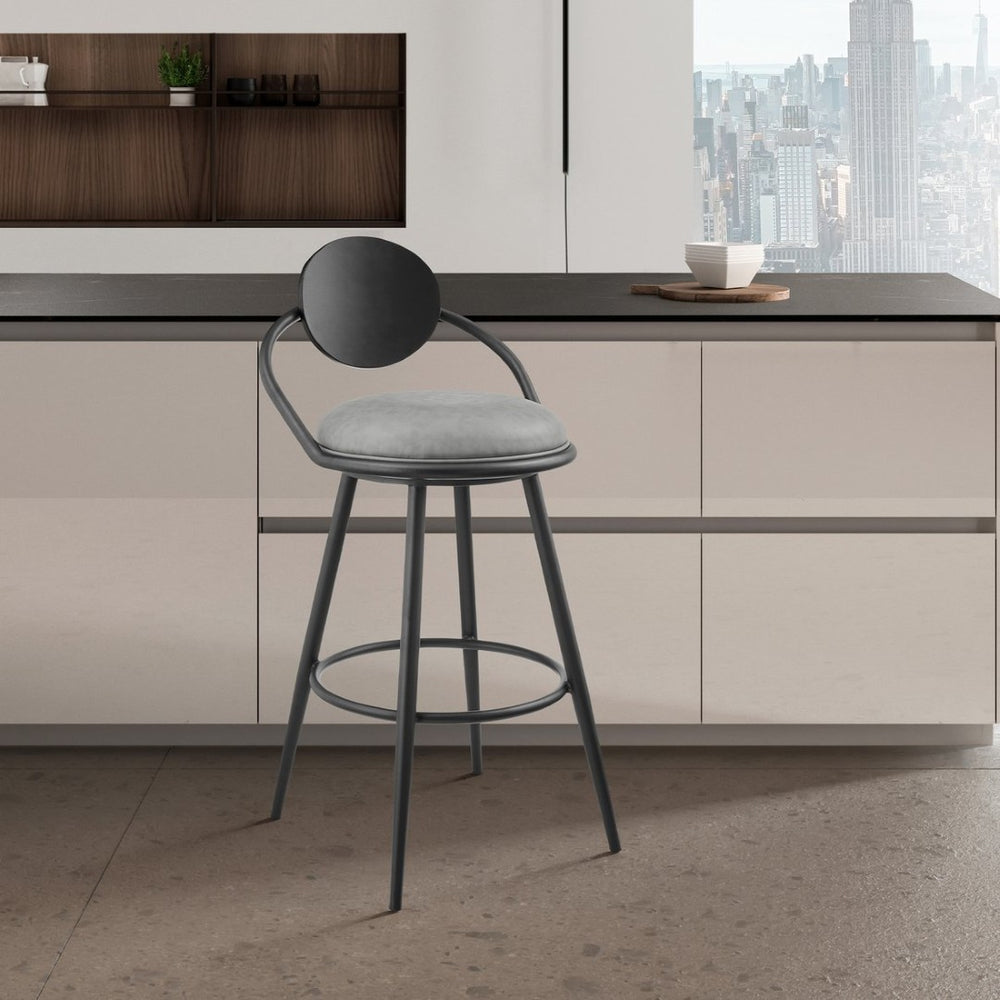 English Elm Lacey Swivel Barstool Matte Iron Base Faux Leather Seat Mid-century Kitchen Bar Gray B2736P464812