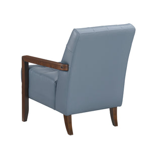 English Elm Modern Tufted Leather Accent Chair with Walnut Wood Frame, Upholstered Seat, Compact Stylish Design Blue 28 L x 21 W x 25.75 H B011P271924