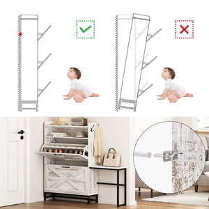 English Elm Shoe Organizer Cabinet with Anti-Tip Safety, Slim Entryway Storage Rack with Open Top Shelf for Keys and Decor White W2896P215176