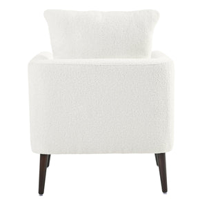 English Elm Modern Teddy Fabric Accent Chair - Plush Chenille Upholstered Armchair with Pillow, Wood Legs, Ergonomic Comfort for Living Room, Bedroom (White) W1028P236496