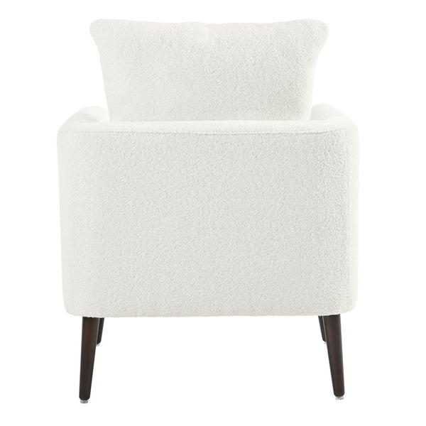 English Elm Modern Teddy Fabric Accent Chair - Plush Chenille Upholstered Armchair with Pillow, Wood Legs, Ergonomic Comfort for Living Room, Bedroom (White) W1028P236496