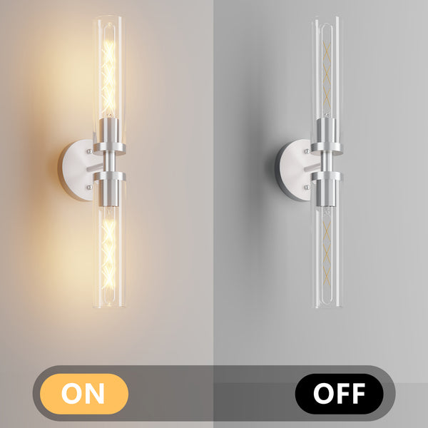 English Elm Wall Matte Modern Sconces Set of 2 for Bathroom Mirror & Hallway — Clear Glass LED Hardwired Surface Mount Brushed Nickel W1340P356900