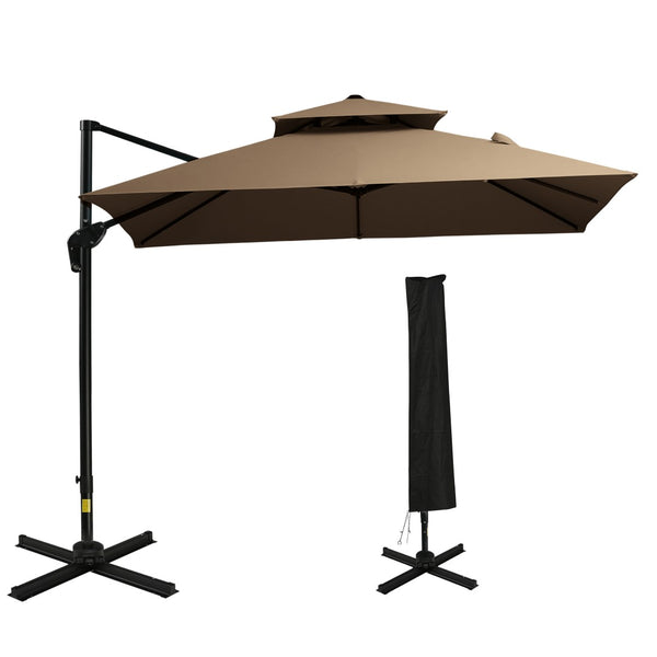 English Elm Outsunny 10Ft Offset Cantilever Patio Umbrella With Crank, 360° Rotation, Easy Tilt & Cover, Coffee W2225P217596-GIGA