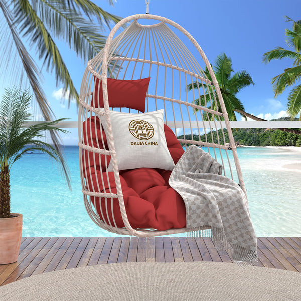 English Elm Outdoor Cozy Red Rattan Egg Swing Chair - Durable, Lightweight, And Perfect For Relaxation Anywhere! W2500P364247