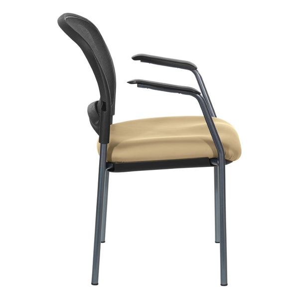 OSP Home Furnishings Progrid Mesh Back Stackable Chair with Titanium Frame for Conference Rooms Buff 86710R-R104