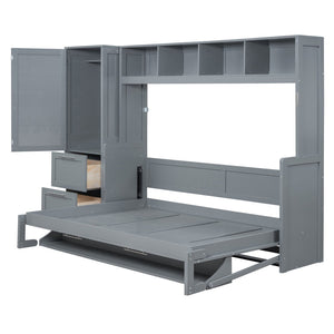 English Elm Queen Murphy Wall Bed with Integrated Wardrobe and Drawers for Studio or Guest Room Gray LP000793AAE-3