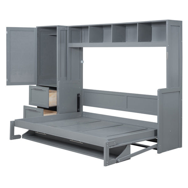 English Elm Queen Murphy Wall Bed with Integrated Wardrobe and Drawers for Studio or Guest Room Gray LP000793AAE-3