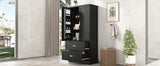 English Elm Tall Bathroom Storage Cabinet, Cabinet With Two Doors and Drawers, Adjustable Shelf, Mdf Board, Black