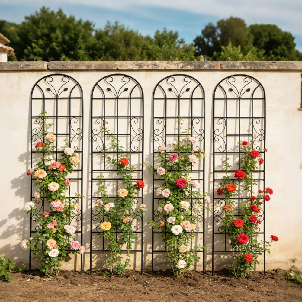 English Elm 4 Pack Powder-coated Metal Garden Trellis Panels Rustproof Climbing Plant Support Outdoor W1586P268035