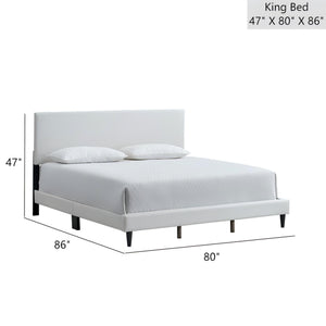English Elm Baron Full Bed Frame with Faux Leather Upholstery, Slat Support, Adjustable Headboard Height, Fits 7–13" White 26.37 L x 82 W x 7.28 H B078P380179