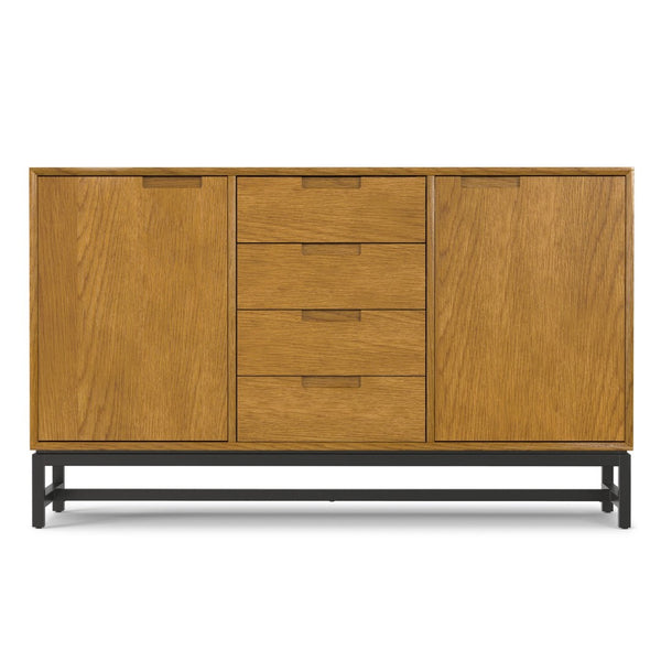 English Elm Banting Mid Century Sideboard Oak Veneer with Four Drawers and Adjustable Cabinet Shelves B136P439002