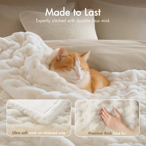 JLA Home Madison Park - Throw Luxurious Ruched Faux Fur with Plush Mink Reverse — Machine Washable, OEKO‑TEX Certified Comfort Ivory MP50-3091