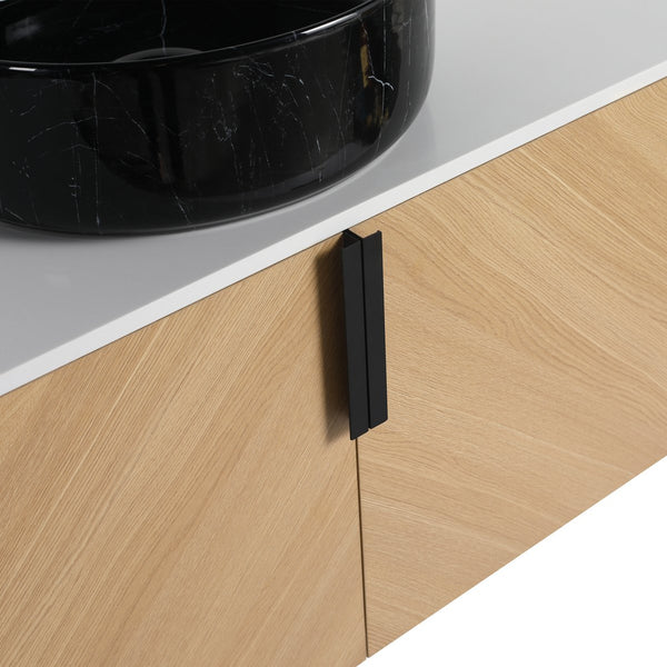 English Elm 36" Modern Wall-Mounted Bathroom Vanity With Ceramic Vessel Sink & Soft-Close Doors, Light Oak Finish W999S00452