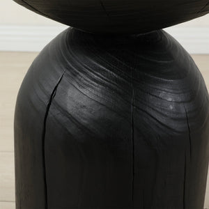 English Elm Solid Mango Wood Round Accent Table Hand Burned Finish Sculptural Plant Stand Nightstand W347P430101