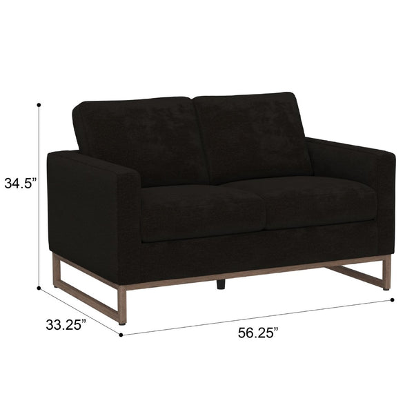English Elm Black Mid-century Modern Loveseat with Wraparound Metal Base for Living Rooms B361P483237