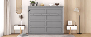 English Elm Full Size Murphy Wall Bed with Cabinet Dual Piston Folding Mechanism for Studio Spaces Gray LP000664AAE-2