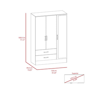 English Elm Bolton Mirrored Armoire 71.1" H x 47.2" W Multicolor - Double Door, 61" Mirror, 2 Drawers, Rods, Shelves B200S00361
