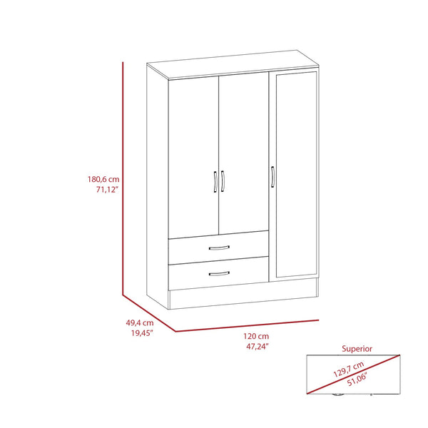 English Elm Bolton Mirrored Armoire 71.1" H x 47.2" W Multicolor - Double Door, 61" Mirror, 2 Drawers, Rods, Shelves B200S00361