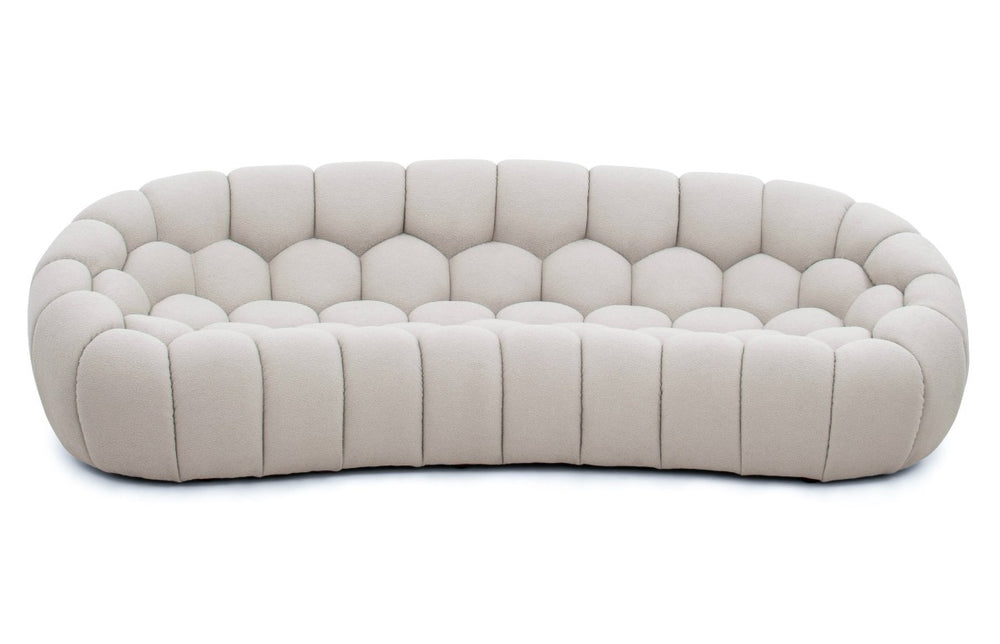 VIG Furniture Yolonda Curved Beige Fabric Sofa With Hexagonal Tufting, Plush Teddy Upholstery, Solid Wood Frame VGEV2126C-SOFA-C-01