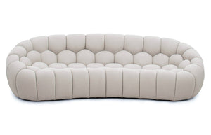 VIG Furniture Yolonda Curved Beige Fabric Sofa With Hexagonal Tufting, Plush Teddy Upholstery, Solid Wood Frame VGEV2126C-SOFA-C-01